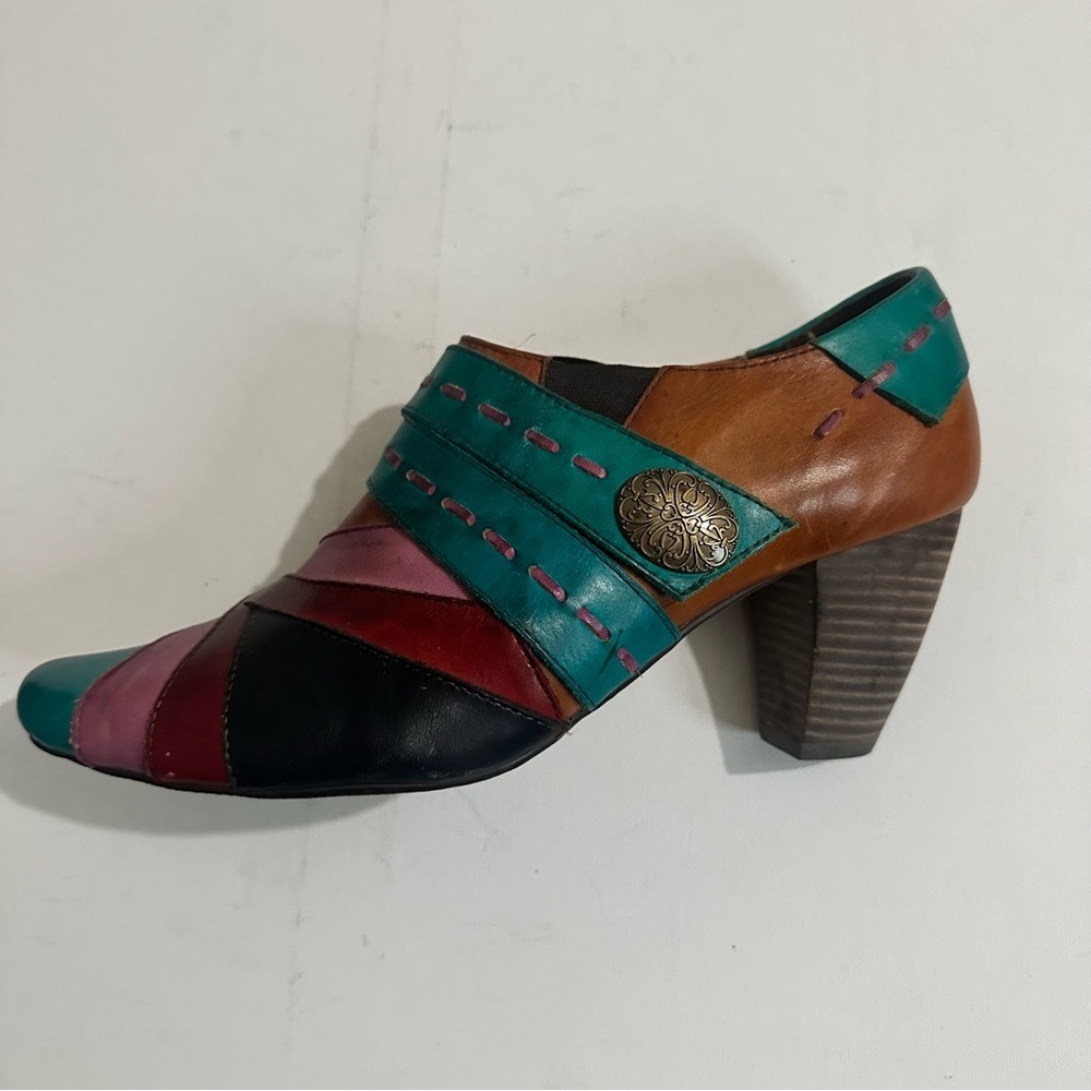 Elite by Corkys Multicolour Classic Leather Sawtooth Slip On Heels Booties Sz 11 - Picture 7 of 13
